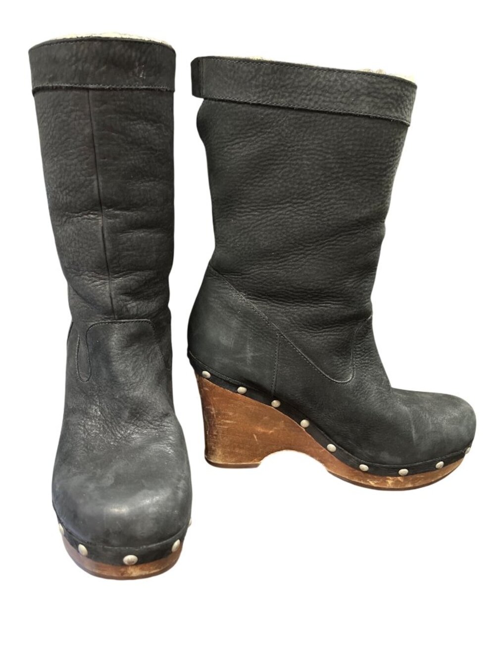 UGG Carnegie SN1001317 wms black leather shearling lined wedge boots sz 7 SKU 10